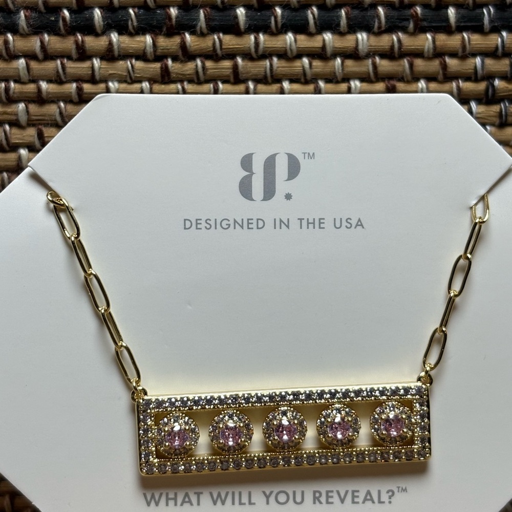 Bomb Party Gold Plated Necklace with Pink Accents